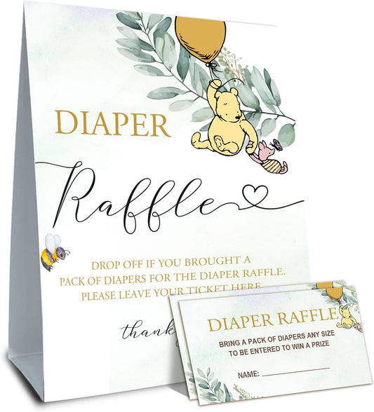 Winnie Baby Shower Decorations-Baby Shower Games-Baby Shwoer Party Decor-Baby Shower Table Sign Centerpieces-Baby Shower Games Pooh Birthday Supplies Party Decorations-Diaper Raffle
