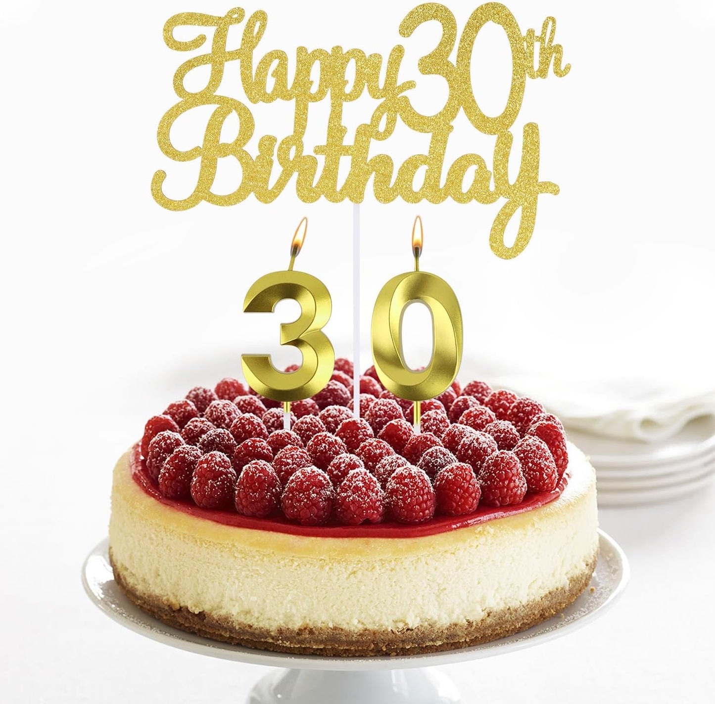 Happy 30th Birthday Cake Topper + 30 th Birthday Candles, 30 Cake Topper, Number 30 Candles, Happy 30th Birthday Cake Decorations for 30 Birthday Party Decoration (30)