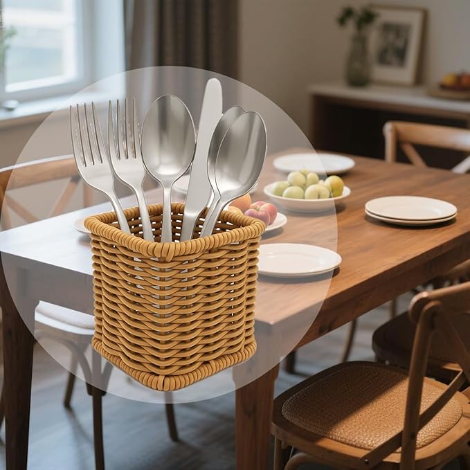 Rattan Pencil Holder, Handmade Woven Pen cup, Remote Control Holder, Utensil Cutlery,Desk Accessories (2)