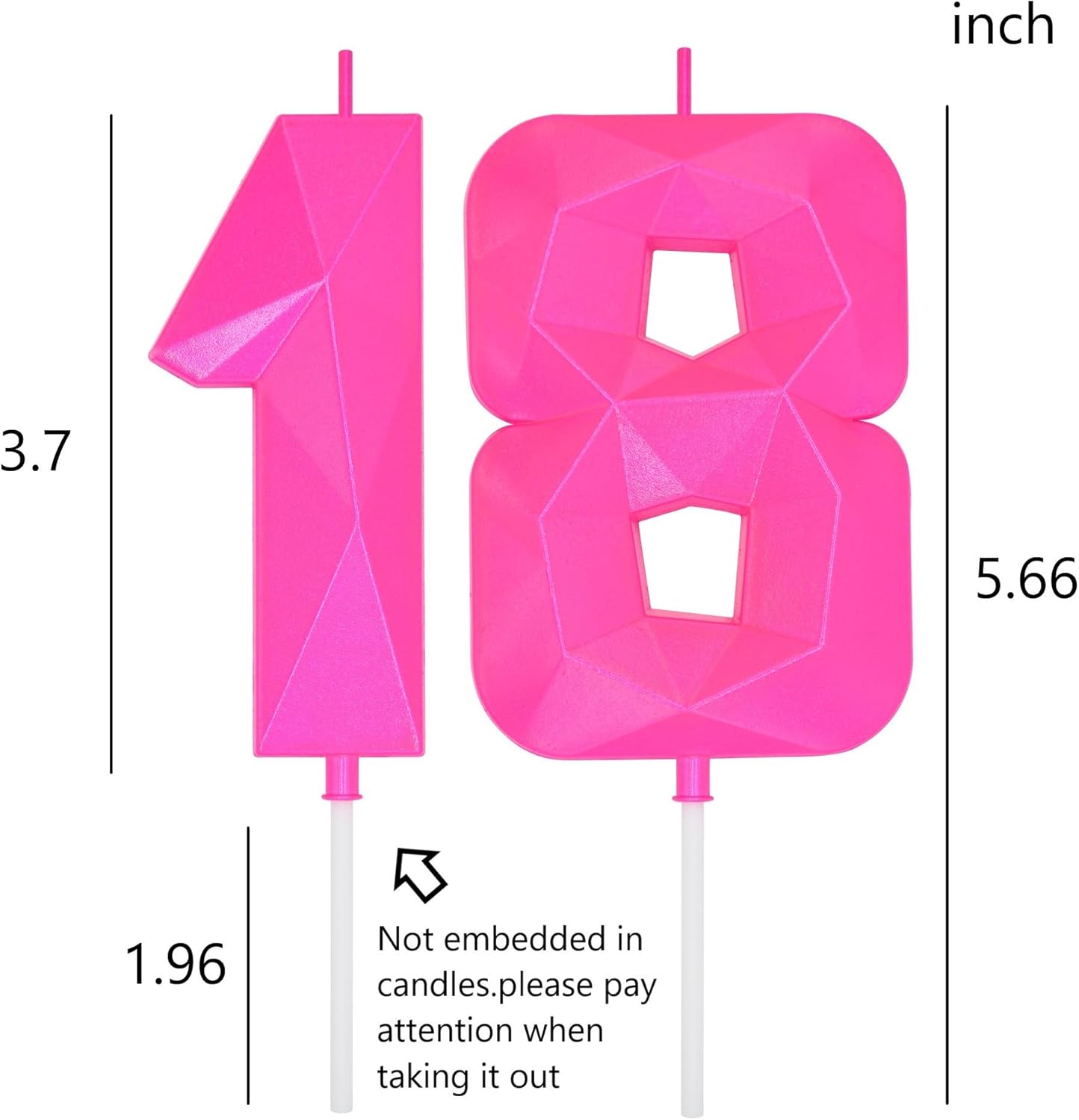DERVENTA Large Birthday Candle Number 3D Pink 3.7 inch Party Celebration Anniversary Decoration Cake Topper 1 Piece (Number 18 Pink)