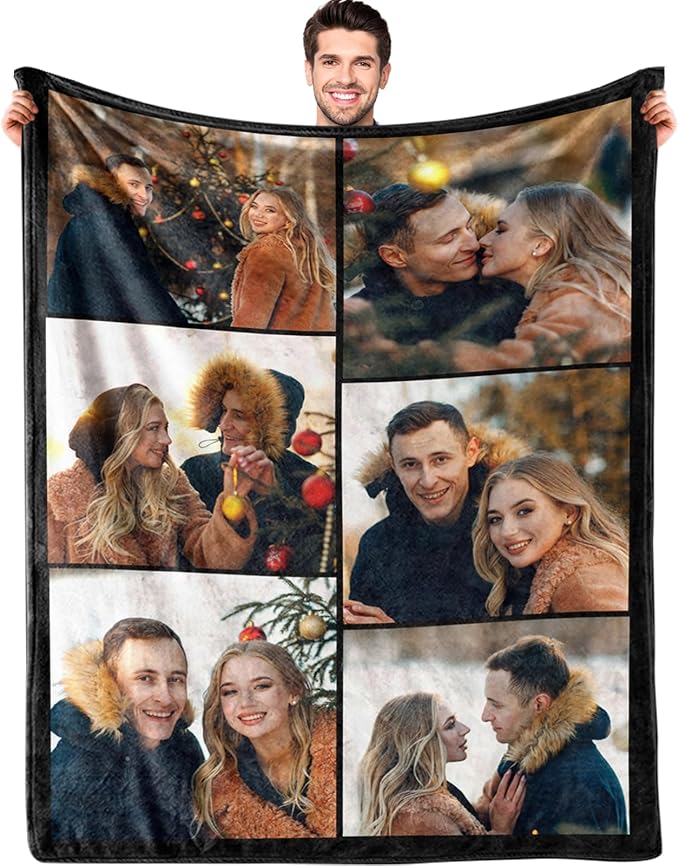 Ships Next Day Custom Blanket with Picture Text Personalized Throw Blanket Photo Collage Blankets Customized Valentines Day Gifts for Couple Girlfriend Boyfriend Her Him Wife Husband