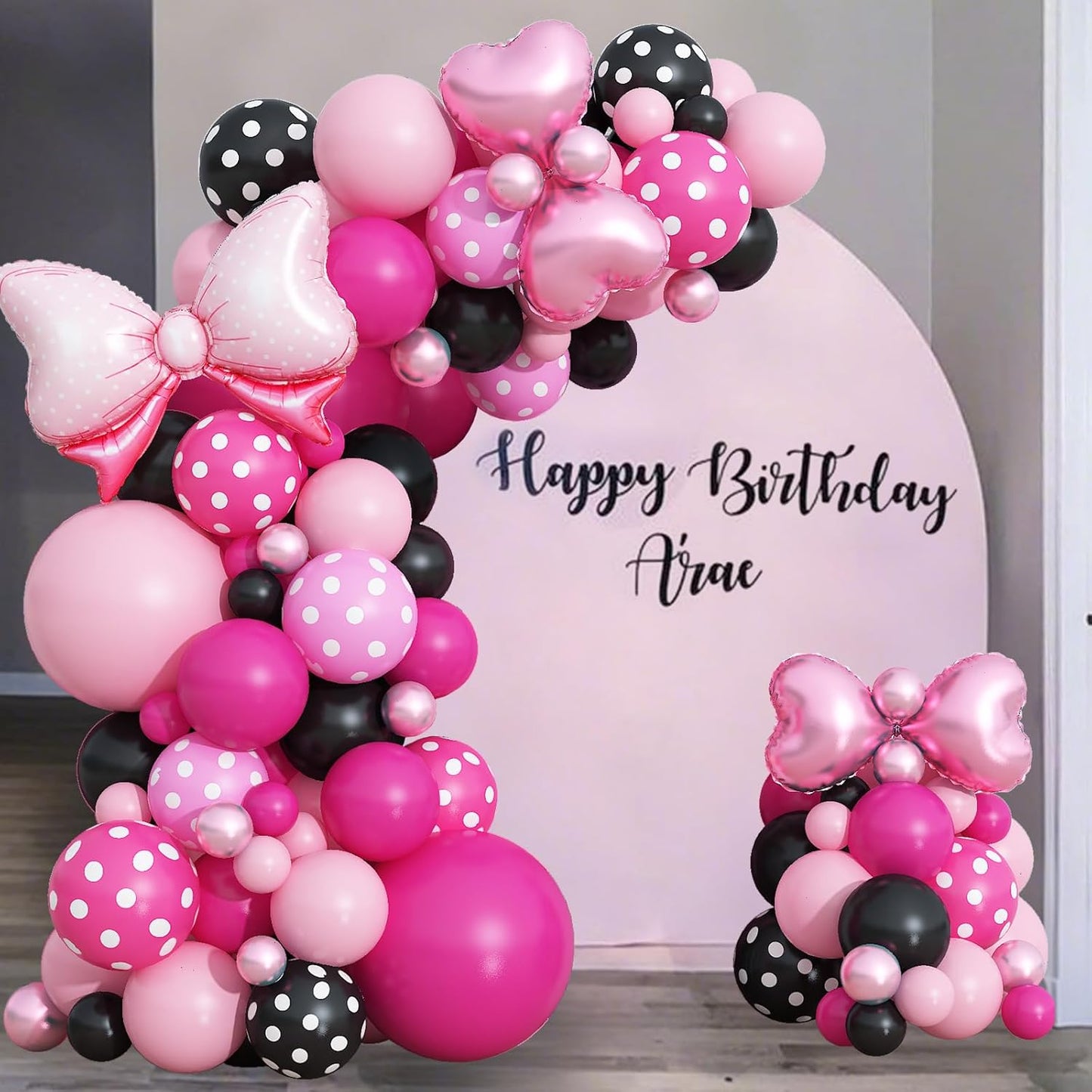 Pink and Black Balloons Arch Balloons Garland with Bow Heart Foil Balloon Cartoon Mouse Birthday Party Decorations Pastel Hot Pink White Dot Latex Balloon Baby Bridal Shower Supplies