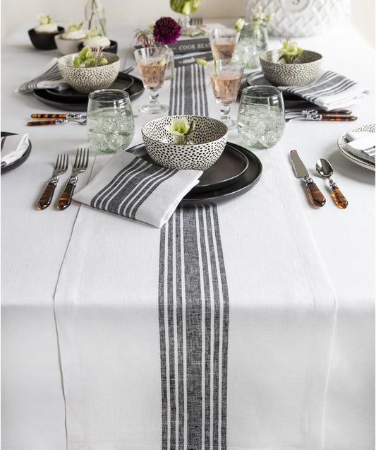 Solino Home Linen Table Runner 60 Inches - 100% Pure Linen Black and White Farmhouse Table Runner 14 x 60 Inch Ideal for Dresser and Coffee Tables - Fall, Autumn, Halloween, Thanksgiving, Holiday