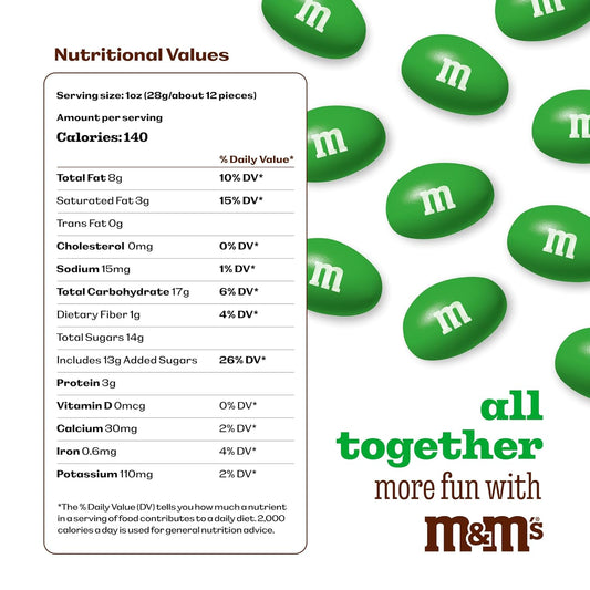 M&M’S WORLD Peanut Green Chocolate Candy 2lb Resealable Pack for St. Patrick's Day Candy Buffet Birthday Parties Candy Bar and Edible Decoration