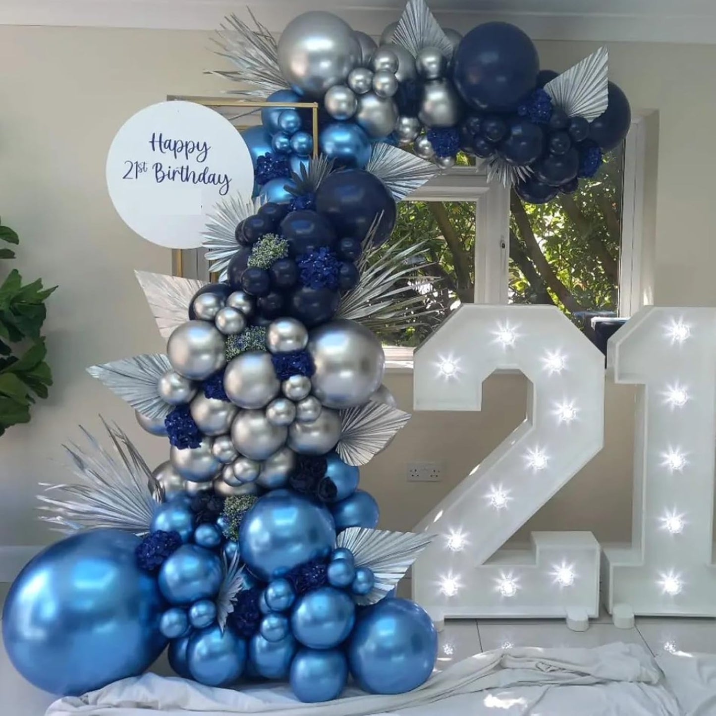 Blue Balloon Arch Kit, 152Pcs Explosion Star Various Blue and Silver Latex Balloon Garland kit Different Size Balloons for Anniversary Birthday Wedding Baby Shower Dark Party Decorations
