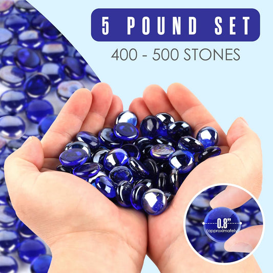 Houseables Glass Beads for Vases, Marbles for Vases, Glass Marbles, Filler, Blue Beads, Flat, Blue Gems, Crafts, Pebbles, Stones, Decorative Rocks, Plants, Florist, Floral, Fishbowl, 5 LBS, 400-500 PC