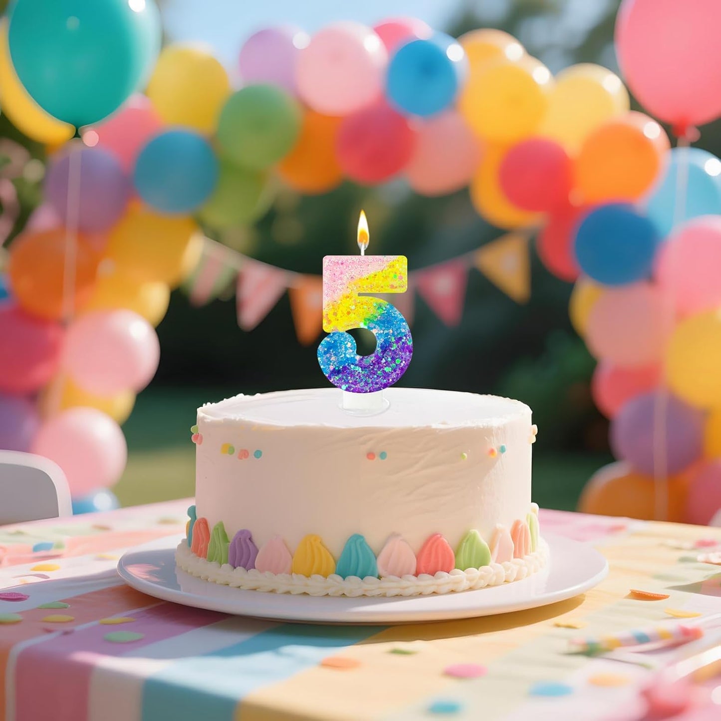 Birthday Candles Pastel Macaron Glitter 3D Rainbow Number Candles for Birthday Cake Girls Women Sweet Theme Birthday Wedding Anniversary Party Cake Decoration (Number 5)