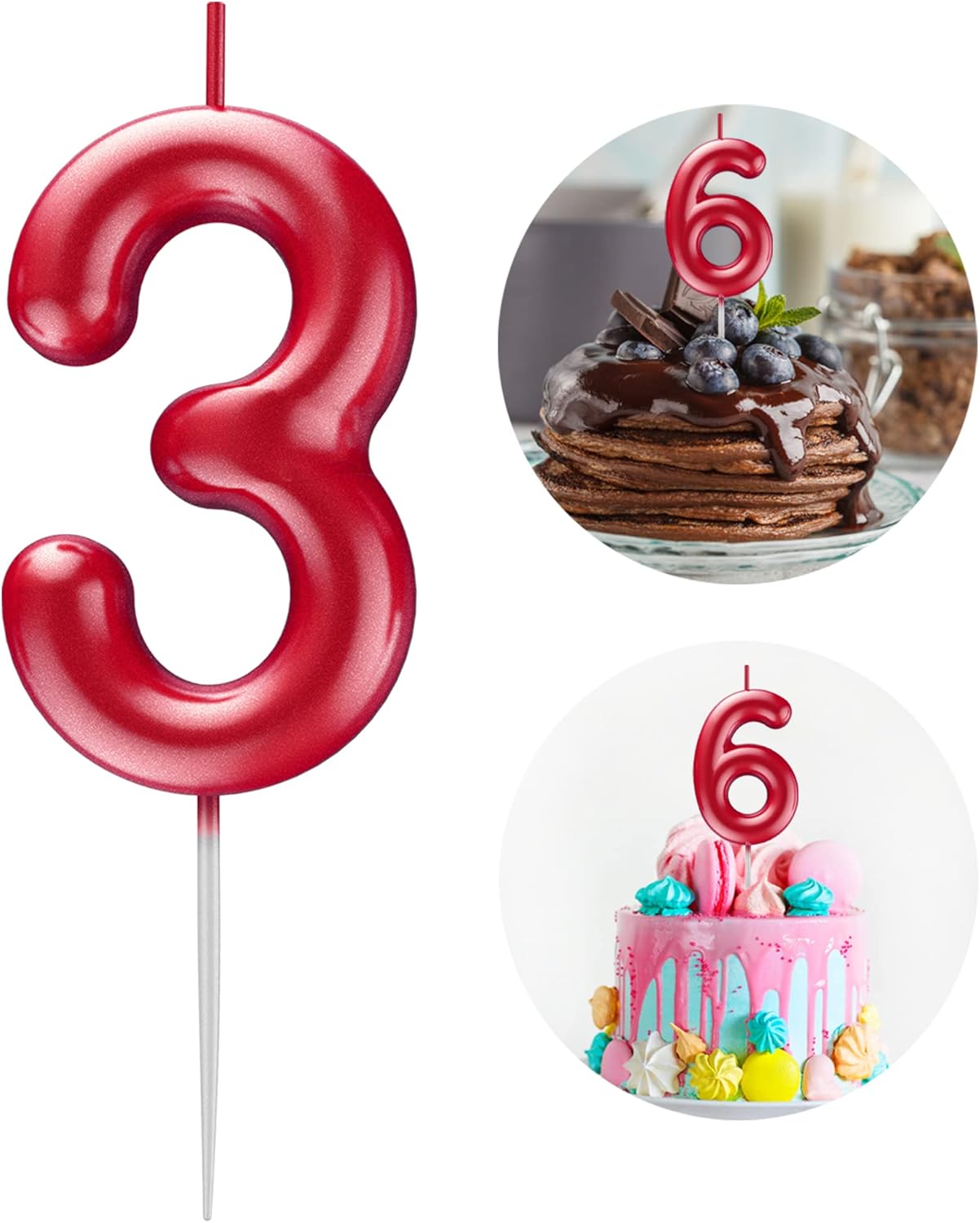 Red Number 3 Candle Happy Birthday 3D Number Candles for Birthday Cake Party Decoration Wedding Anniversary Celebration Supplies