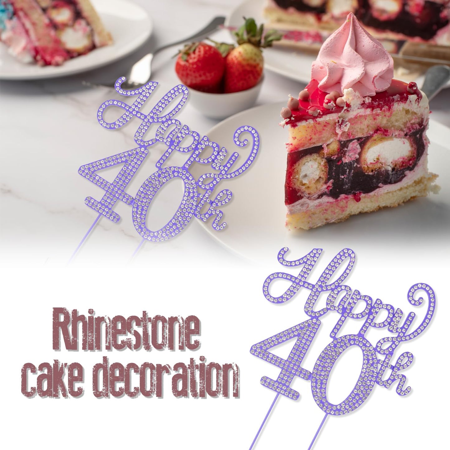 LASKYER Happy 40th Birthday Purple Rhinestone Cake Topper - 40th Birthday/Anniversary,Cheers to Forty Years Old Bday Party Metal Sparkly Centerpieces Decorations.
