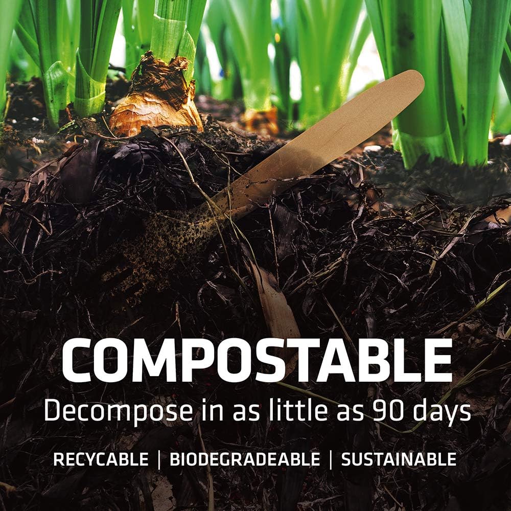Disposable Wooden Cutlery Set - 100% Home Compostable - 100 Knives 6.5", Bamboo Utensils Alternative, Eco-Friendly, Organic, Sustainable and Carbon Neutral Certified