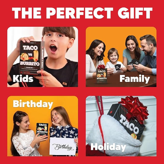 Taco vs Burrito - Family Card Game and Board Games for Kids 6-8, 8-12, Teens, and Adults - Fun, Fast-Paced, and Easy to Learn for Birthday, Game Night, Travel, and Parties