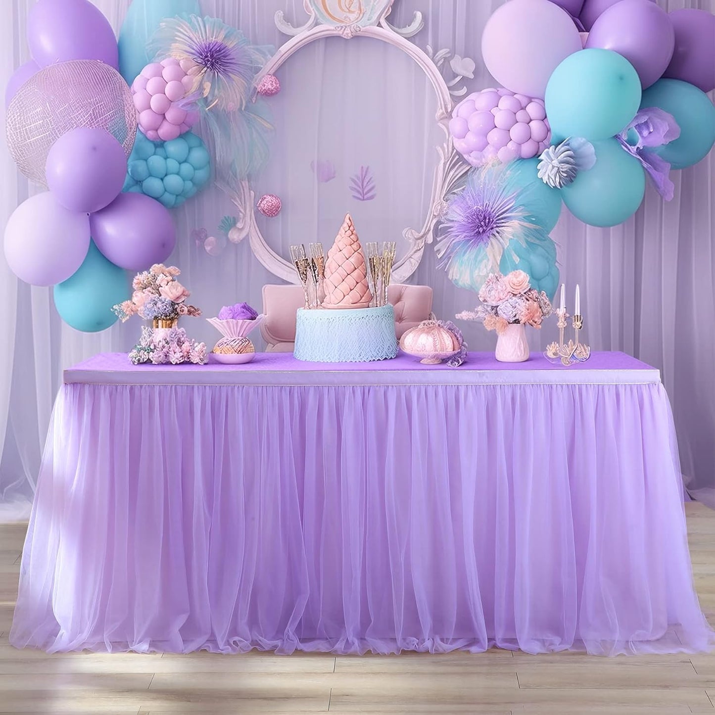 9ft Lavender Tulle Table Skirts for Rectangle Tables or Round Tables Lavender Ruffle Tutu Tablecloth for Girls Baby Shower Birthday Party Wedding Cake Dessert Table Decorations
