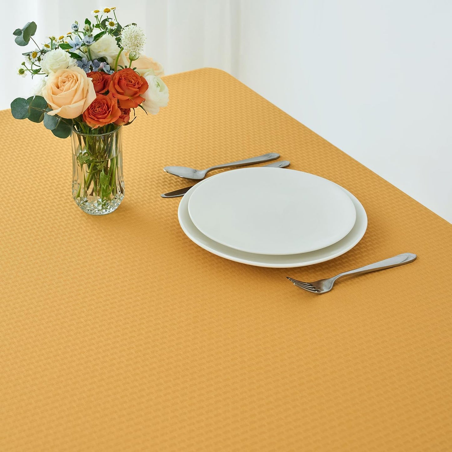 maxmill Square Tablecloth Weaved Texture Stain Resistant Waterproof Wrinkle Free Washable Soft Table Cloth, Decorative Fabric Table Cover for Dining Room Dinner Parties, 52 x 52 Inch, Ochre Yellow