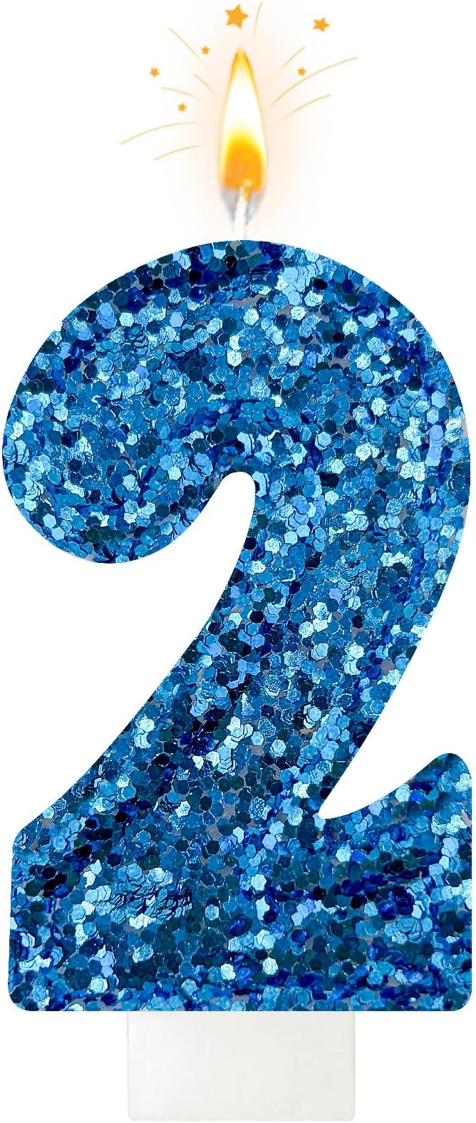 Zailo Birthday Number Candles, Glitter Number Candle Cake Decorations with Sequins, Cupcake Decorations for Girls, Women, Party Anniversary Celebrations (Number 2, Blue)