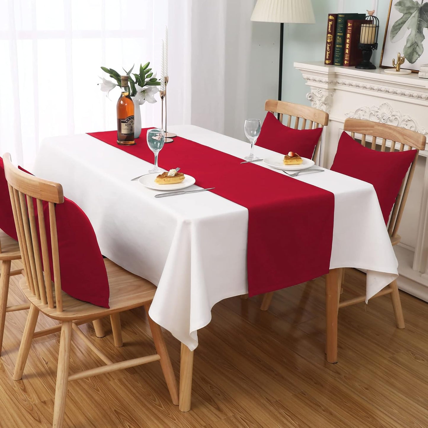 DUALIFE 2 Pack Table Runner 14 x 108 Inch Long Table Cloth Table Runners for Wedding Engagement Banquet Graduations Birthday Party Decorations, Red