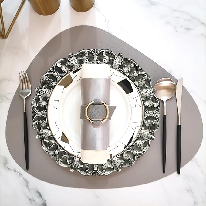 13" Antique Silver Charger Plates, Set of 6 Plastic Textured Chargers for Dinner Plates with Embossed Rim, Table Décor, Party, Wedding, Holiday
