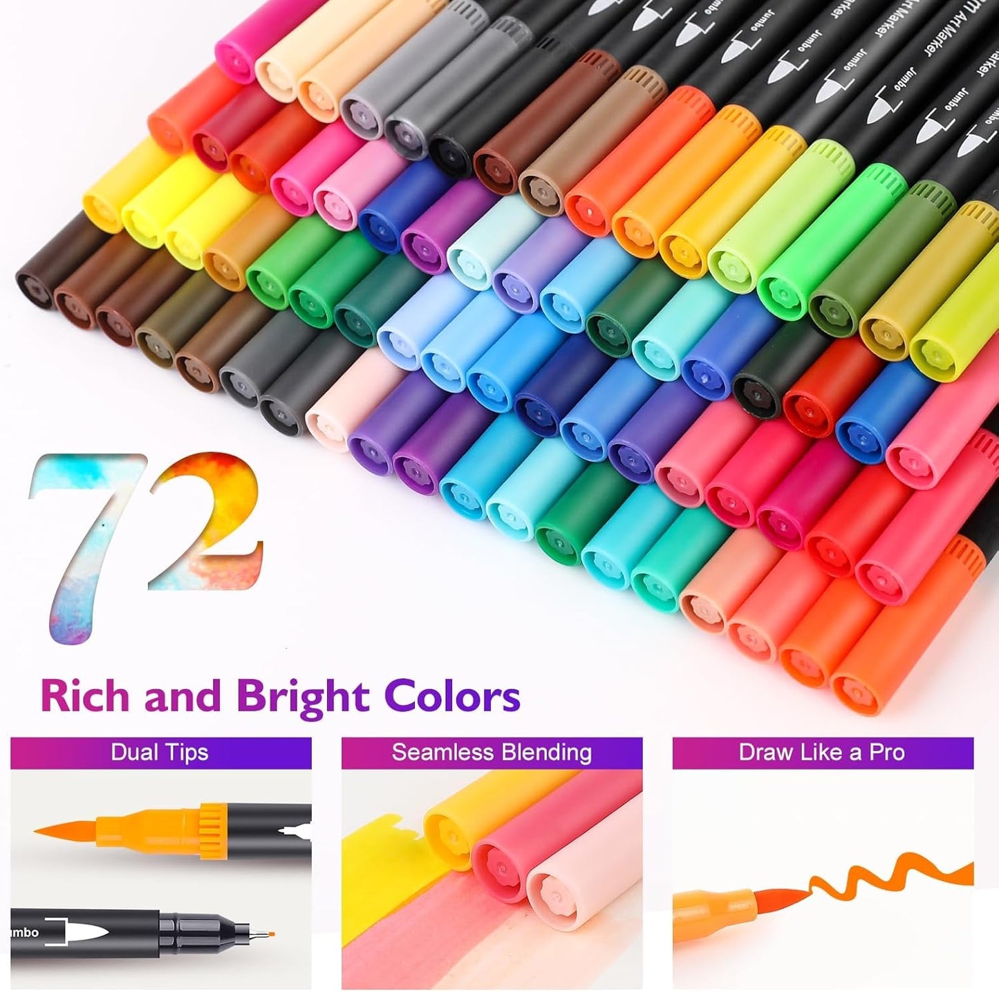 Drawing Marker Pens, iBayam 72 Colored Dual Tip (Fine and Brush Tip) Markers for Adult Coloring Books, Tween Teen Girl Gifts Trendy Stuff, Christmas Gifts, Birthday Party, Cool Fun Art Crafts Supplies