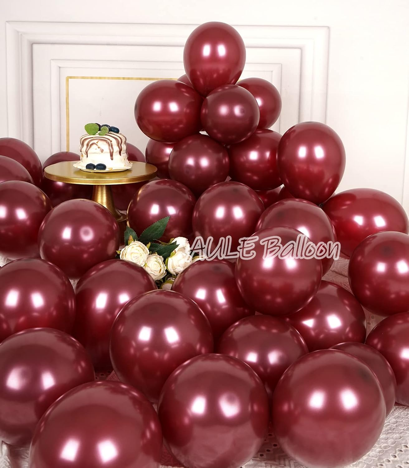 AULE Metallic Burgundy Balloons 5 inch 50 Pcs Maroon Latex Balloons Chrome Helium Shiny Thicken Balloon Perfect Party Decoration for Wedding Birthday Baby Shower Graduation Carnival