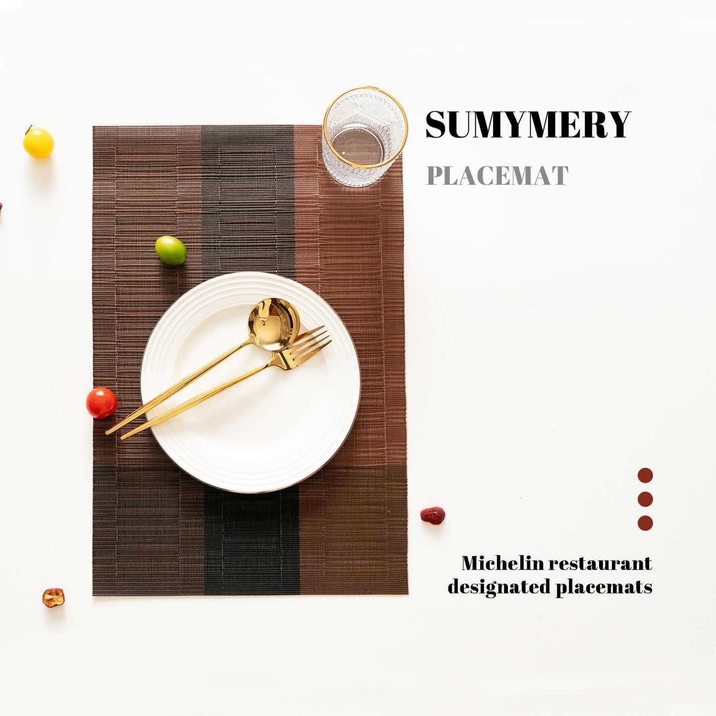 Placemats Set of 6 Vinyl/Plastic Woven Place Mats for Kitchen Table Indoor/Outdoor Washable Placemat Wipeable Dining Table Mats (Ombre Brown Black,6)