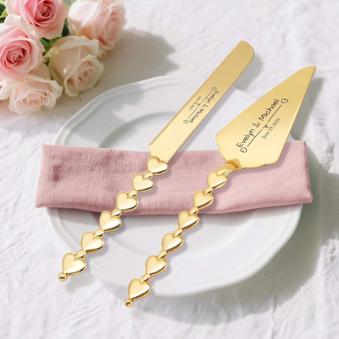 Custom Cake Cutting Set for Wedding Cake Knife and Server Set Personalized Gold Cake Cutter Gift for Anniversary Birthday Christmas