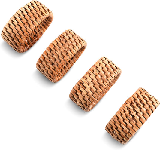 Vagabond House Wicker Rattan Napkin Ring Set – Rattan Decor, House Naturals – Eco-Friendly, Designer Handmade, Boho Natural Woven Set of 4