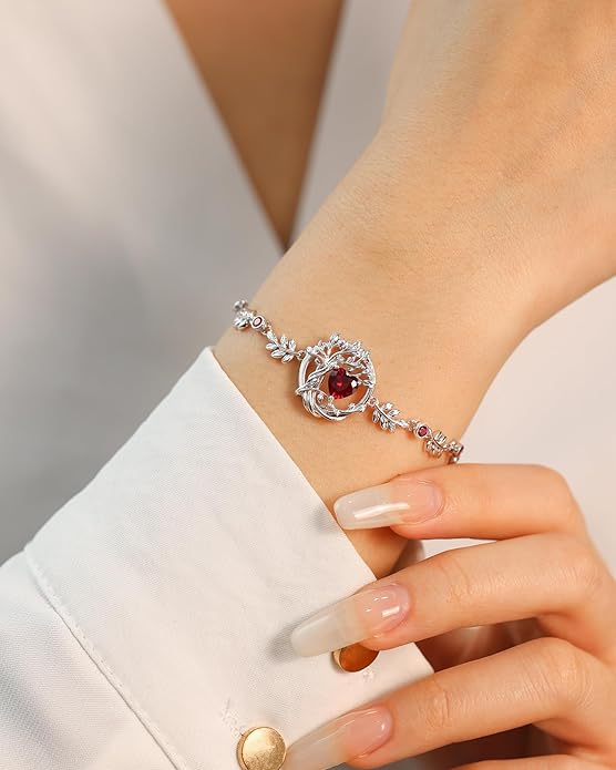 FANCIME Valentines Day Gift Tree of life Birthstone Bracelet for Women Sterling Silver Tree Jewelry Birthstone Charm Bracelet Gemstone Anniversary Birthday Gifts for Wife Mom Her