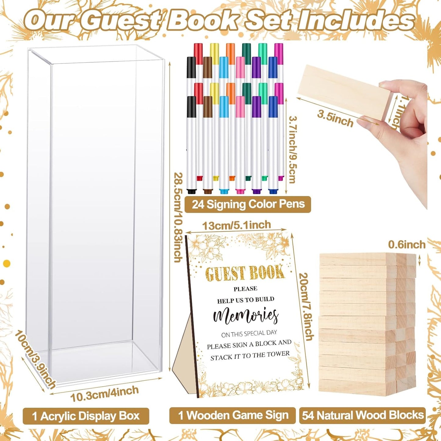80 Pcs Wedding Guest Book Alternative Wooden Block Guest Book for Wedding Sign in Bridal Shower Decoration Wooden Block Bridal Shower Game for Sign in, Reception(Leaves)