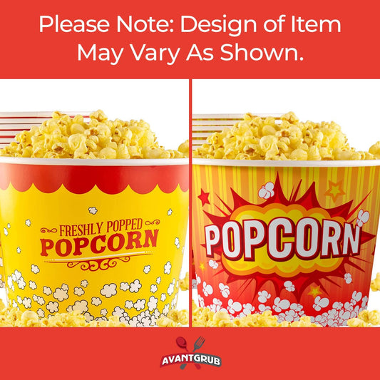 Greaseproof, Retro 85oz Popcorn Buckets 100 Pack. Reusable and Durable Pop Corn Tubs in Red Yellow. Large Disposable Containers Perfect For Movie Night, Theme Party, Theater, Carnivals & Fundraisers
