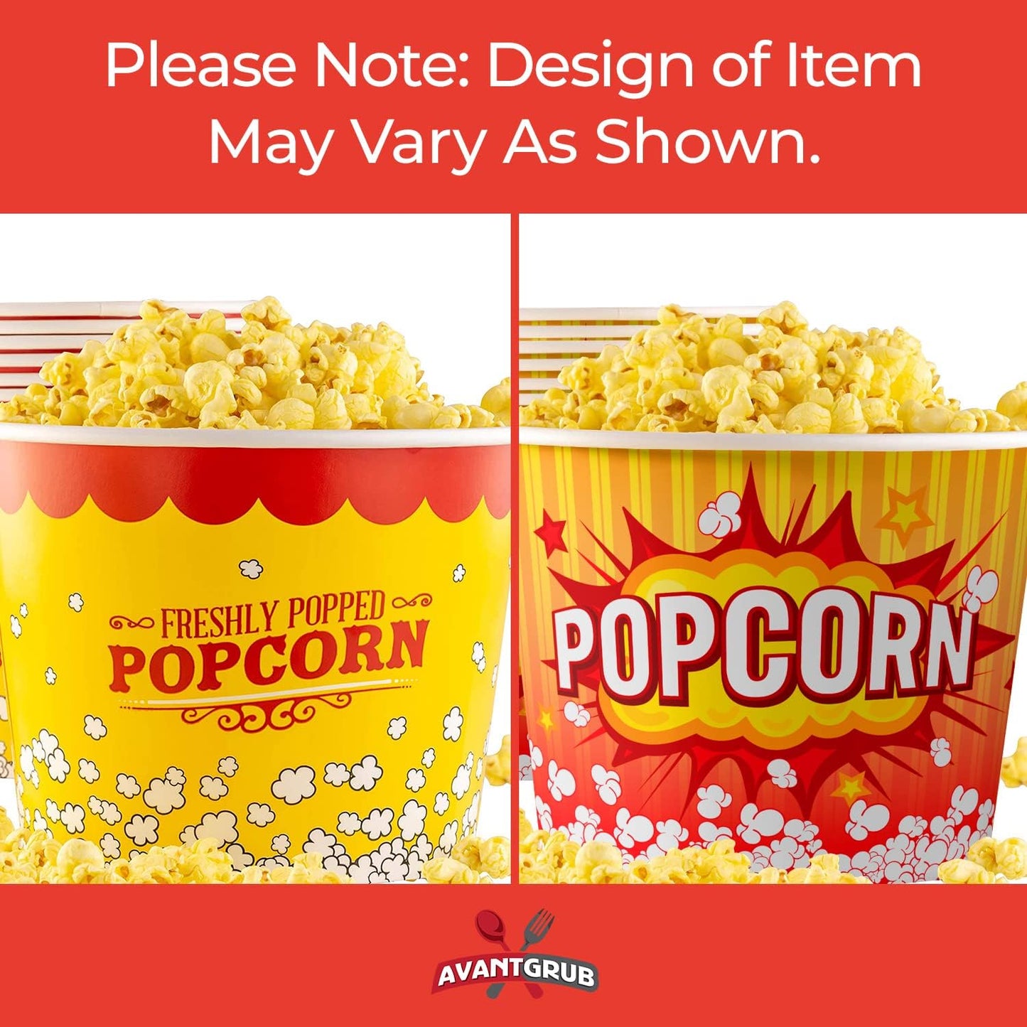 Greaseproof Retro 85oz Popcorn Buckets 25 Pk. Reusable and Durable Pop Corn Tubs in Red Yellow. Large Disposable Containers Perfect For Movie Night, Theme Party, Theater, Carnivals & Fundraisers.