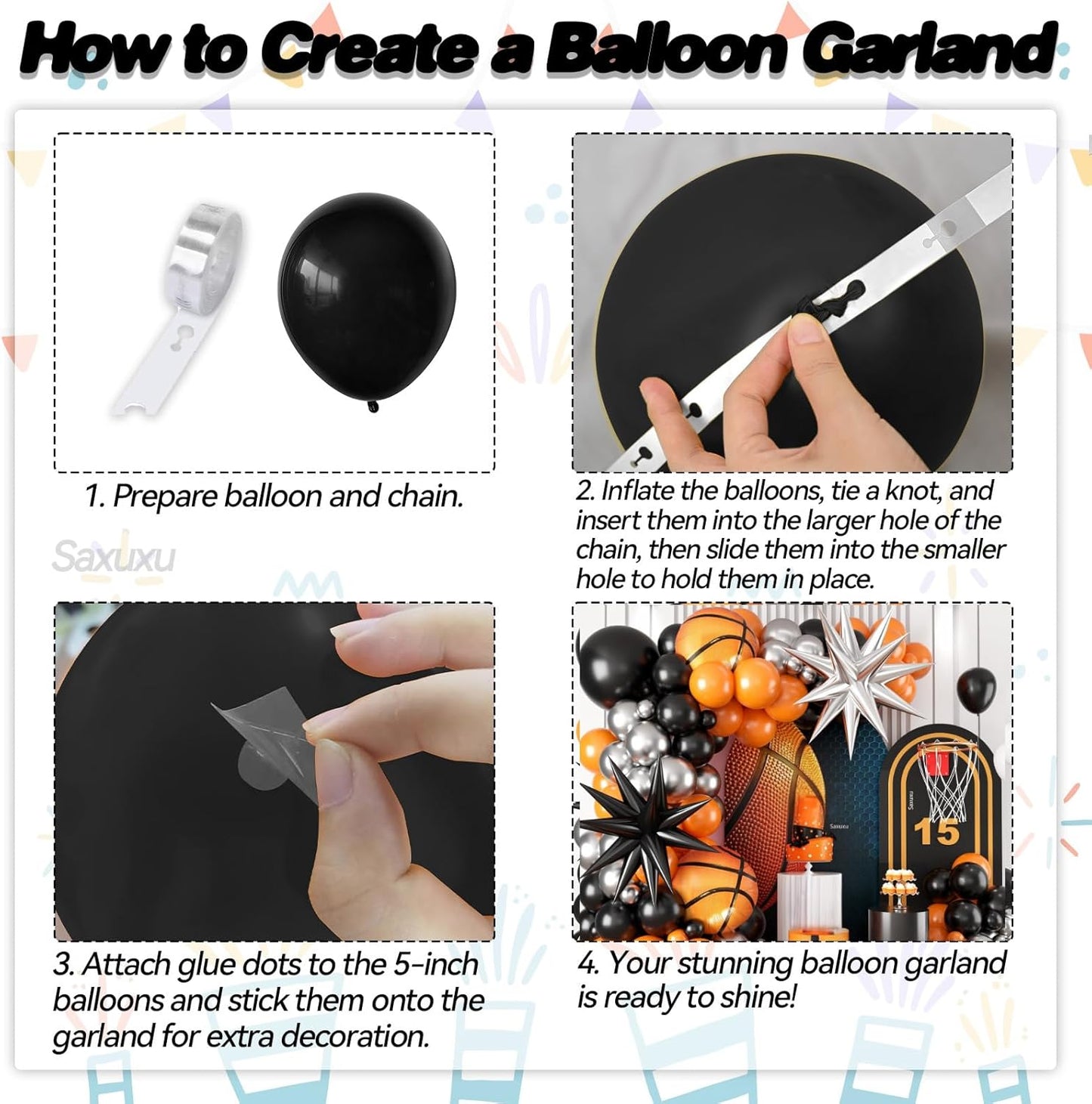 Basketball Balloon Arch Kit, Black Orange Balloons Garland Arch Kit, Silver Star Foli Balloons Basketball Foil Balloon For Ball Games Theme Birthday Baby Shower Party Anniversary Wedding Decorations