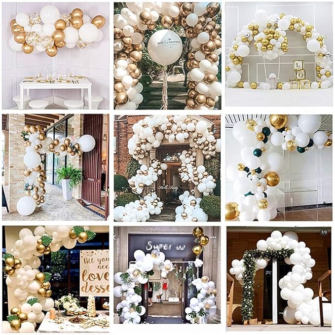 108pcs White Gold Balloon Garland Arch Kit 5, 10 Inch 12" White Gold Confetti Balloons Set for Birthday Baby Shower Wedding Graduation Mother's Day Christmas Party Decorations