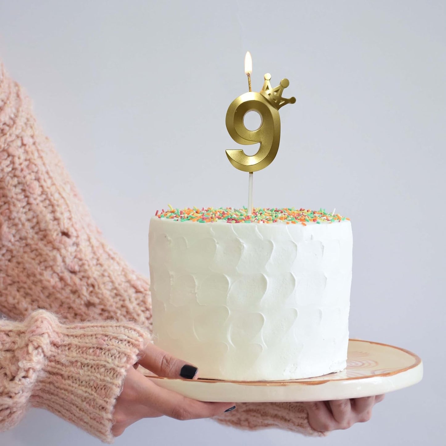 The Number 9 Gold Birthday Candles for Cake is Beautiful Number Candles for 9th Birthday Decorations for Boys and Girls (Gold-9, Crown)