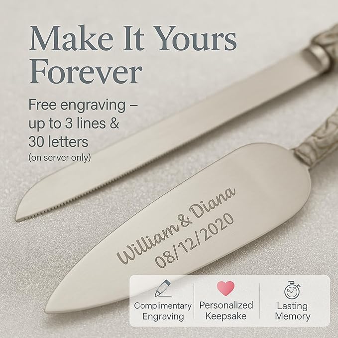 GIFTS INFINITY Personalized Wedding Cake Knife and Server Set with Engraving – Cake Cutting Utensil Set, Keepsake Gift for Wedding, Anniversary, Reception, Birthday & Other Occasions (BO-101)