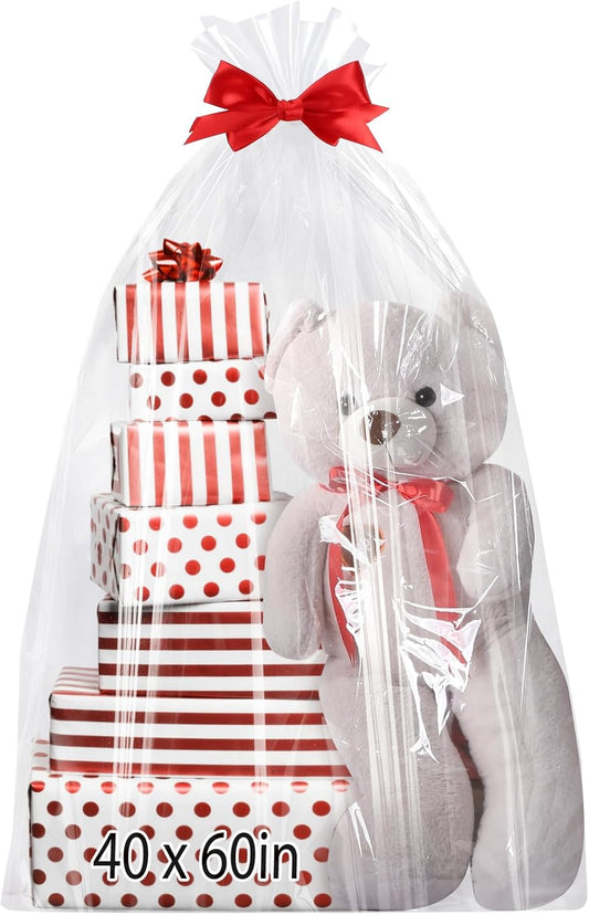 6PCS Extra Large Cellophane Gift Bags 40x60 Inch Jumbo Huge Storage Bags Clear Cellophane Wrap for Big Plush Toys Halloween Christmas Trees Suitcas Mini Bikes Car Seats 2.5 Mil Thick
