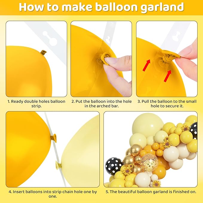 Amandir 153pcs Bee Balloon Arch Garland Kit, Different Sizes 18 12 10 5 inch Mustard Pastel Yellow Gold Confetti Balloons for What Will It Bee Gender Reveal Sunflower Honey Birthday Party Decorations