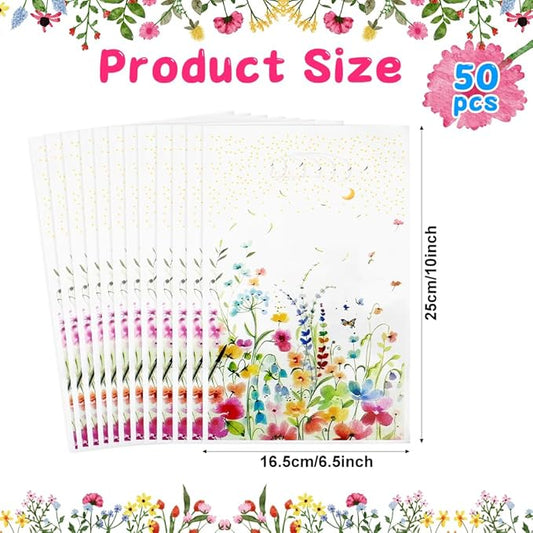 Wildflower Gift Bags, 50Pcs Reusable Wildflower Party Favor Bag with Handles, Plastic Wildfloral Goodie Candy Treat Bags Floral Gift Bag for Spring Wedding Baby Shower Birthday Party Supplies Decor