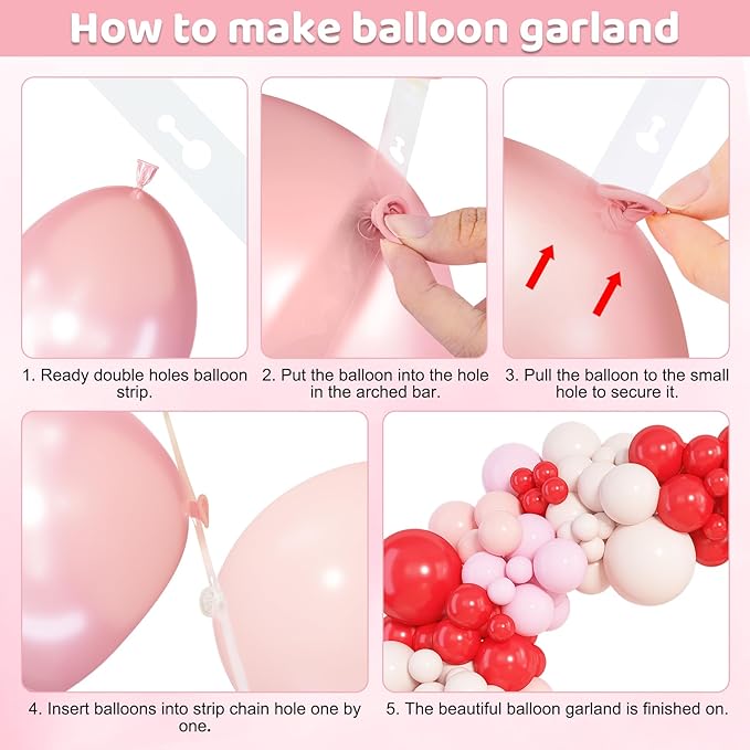 Amandir 153pcs Red and Pink Balloons Arch Garland Kit, Different Sizes 18 12 10 5 inch Strawberry Cherry Pastel Pearl Light Pink Balloon Sweet One Shower Berry First Birthday Summer Party Decorations