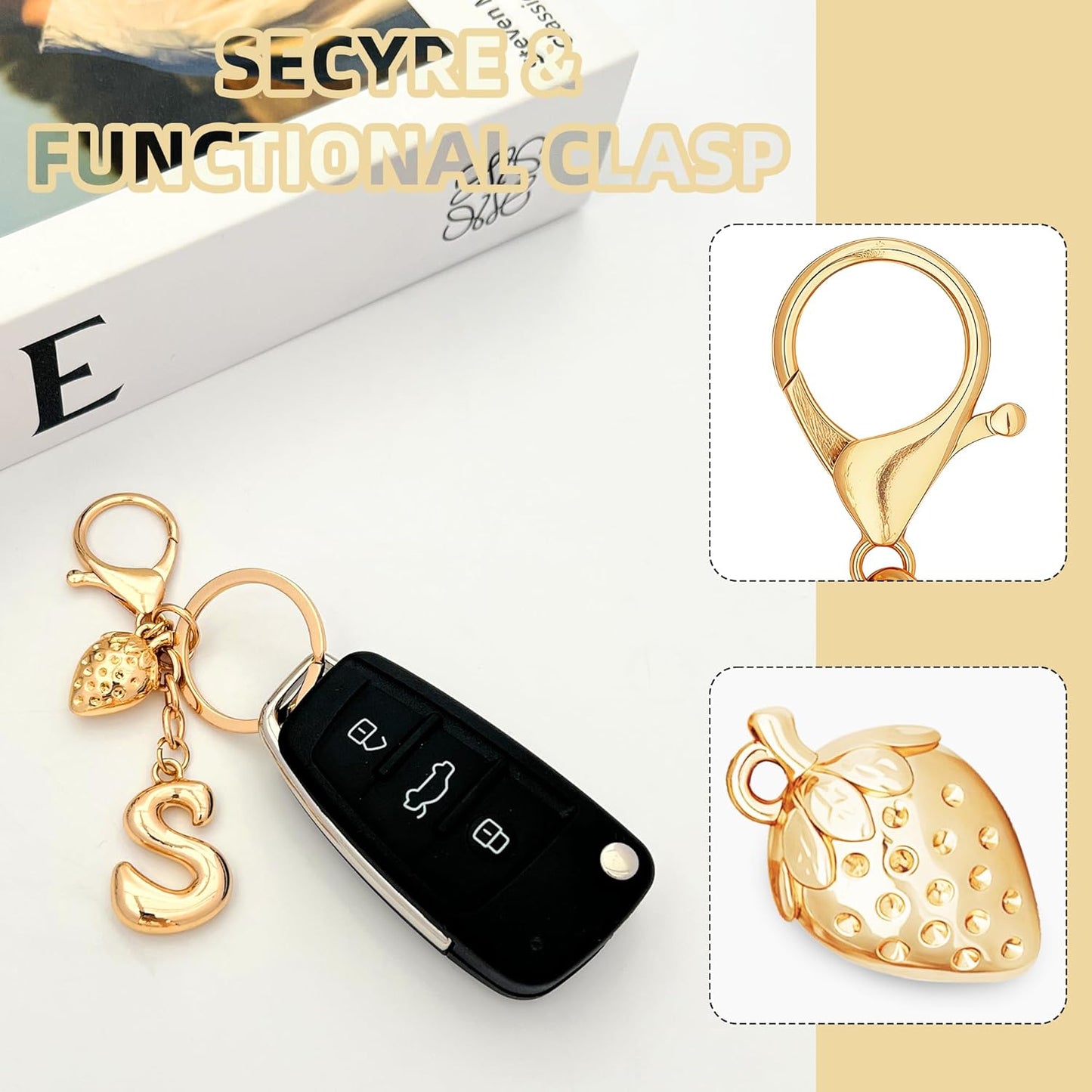 Gold Bubble Heart Initial Bag Charms for Handbags – Cute Initial Letter Keychain for Women, Purse Charms, Gold Gift