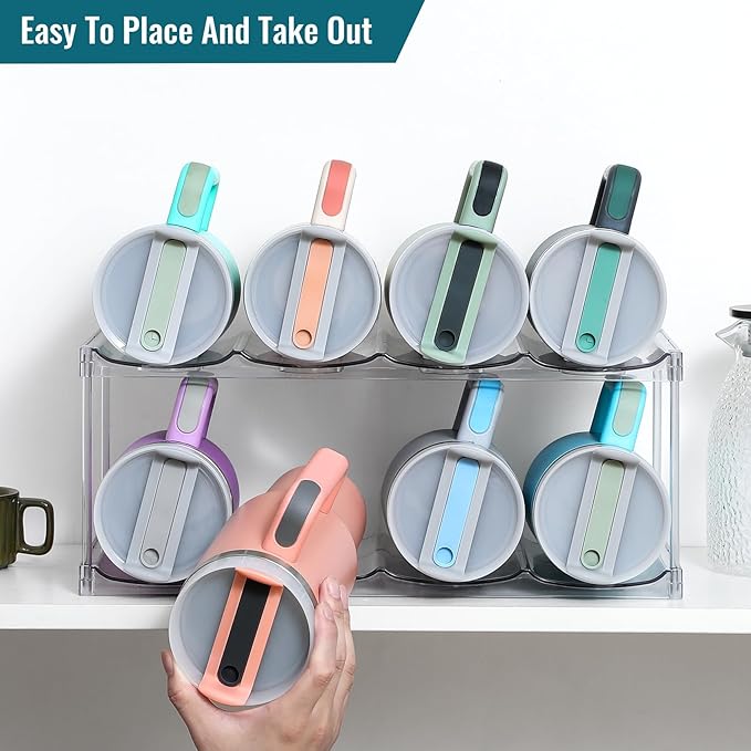 Design for Stanley 40 OZ & Large Bottles & Tumblers with Handle - Acrylic Water Bottle Organizer - Stackable Clear Wine Rack, Cup Holder for Home Kitchen Pantry Shelf Countertop Cabinet, 2 Tier Hold 8