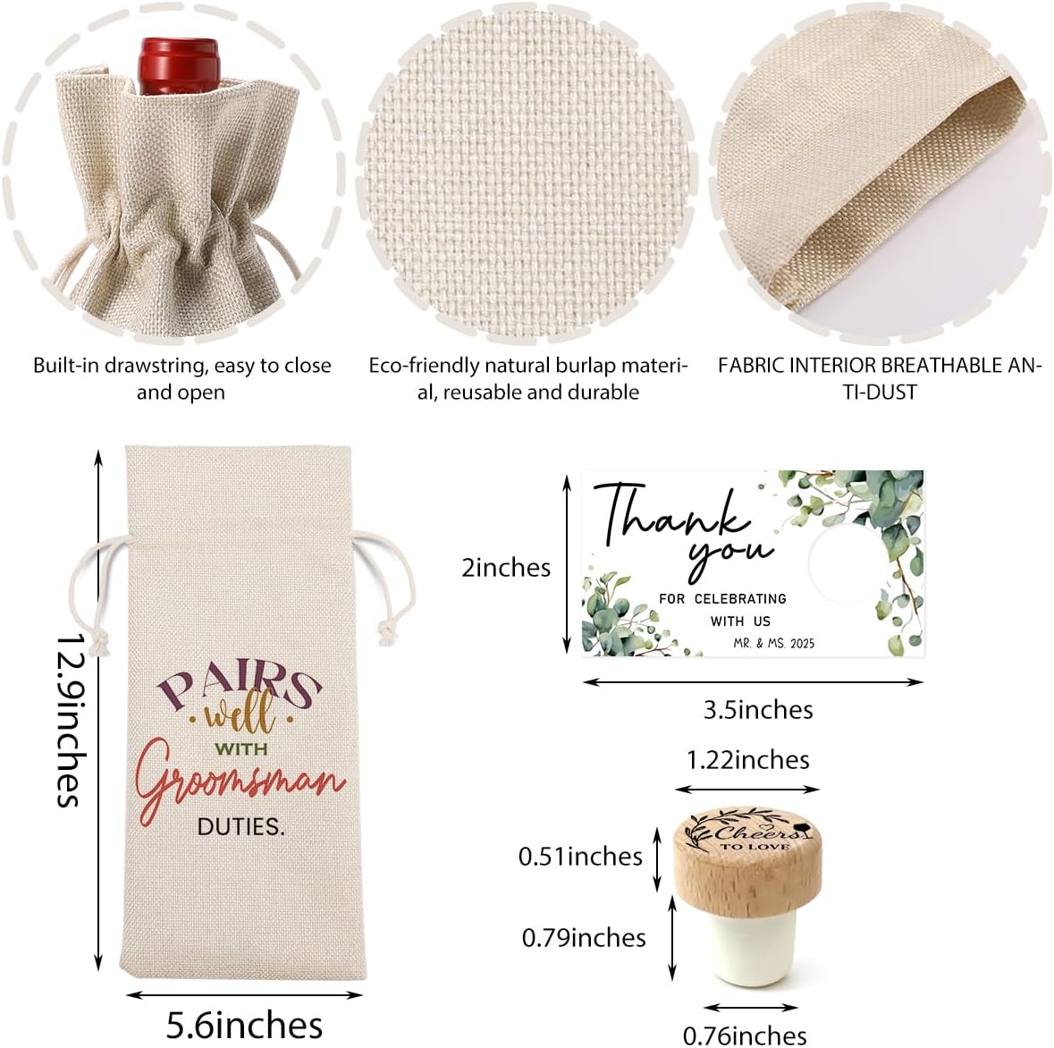FBCCZEY Groomsmen Proposal Gift Groomsmen Wine Bag Best Man Proposal Wedding Engagement Gifts for Wine Bottle Bag Pairs Well with Groomsman Bottle Bag with Card And Stopper