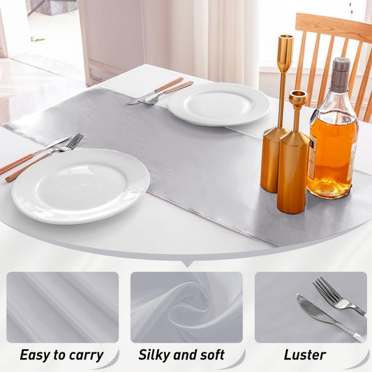 5 Pack Table Runner 12 X 108 Inch Silk Table Runner for Party,Wedding, Birthday, Banquets,Decoration(Silver)