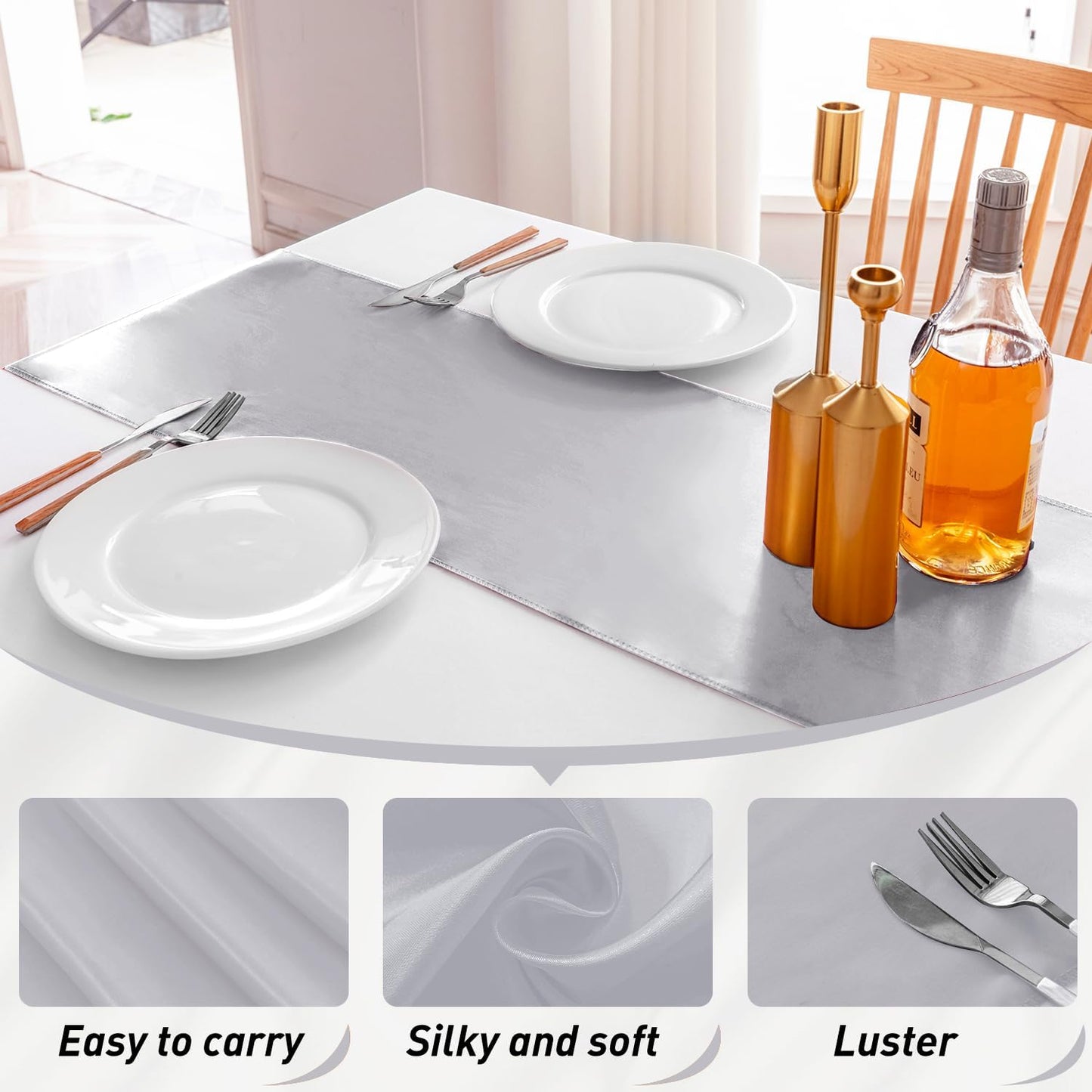 10 Pack Silver Table Runner 12 X 108 Inch Silk Table Runner for Party,Wedding, Birthday, Banquets,Decoration