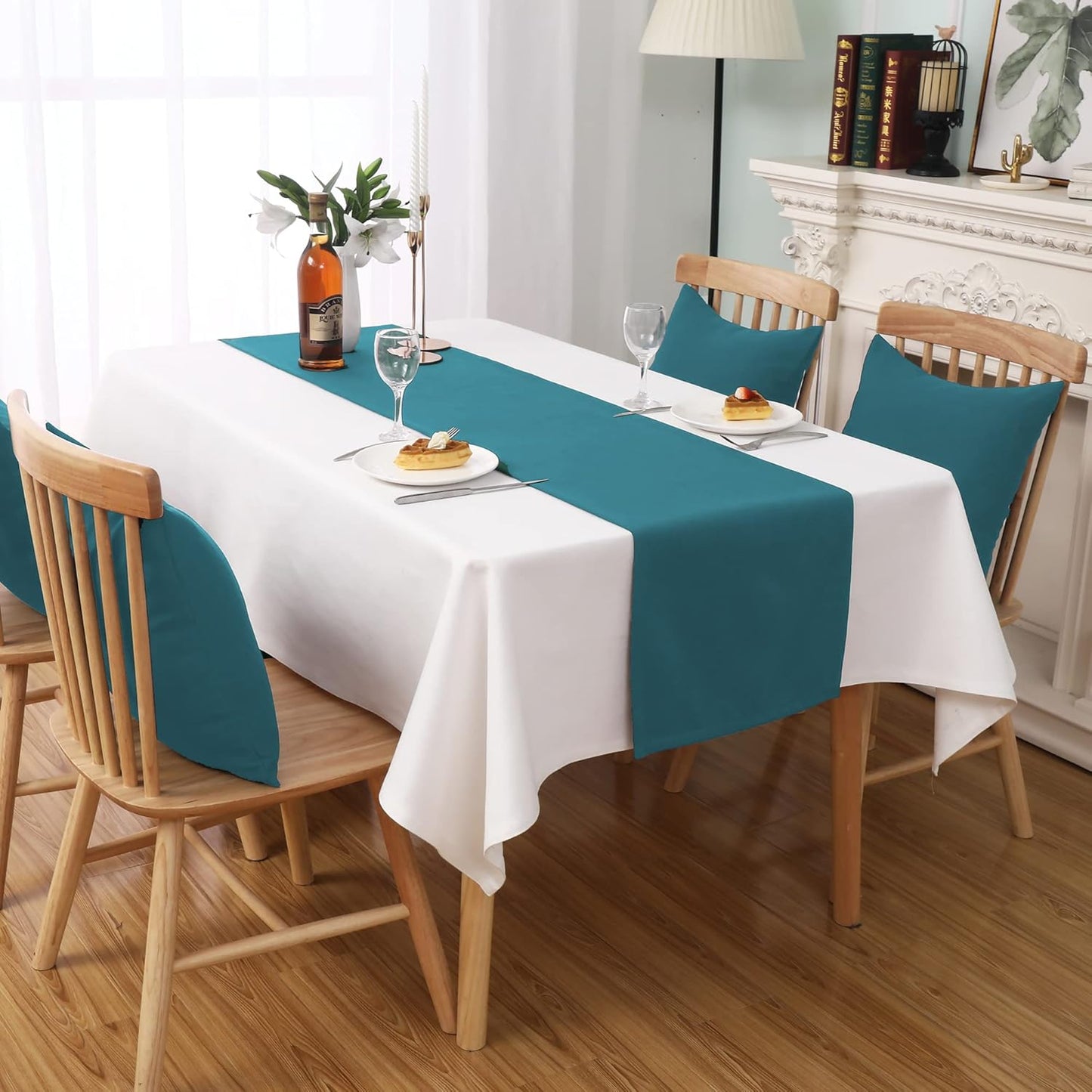 DUALIFE 2 Pack Teal Table Runner 108 Inch Long 9 FT Soft Wedding Cloth Table Runner for Wedding Banquet Graduations Birthday Party Decoration 14X108 Inch