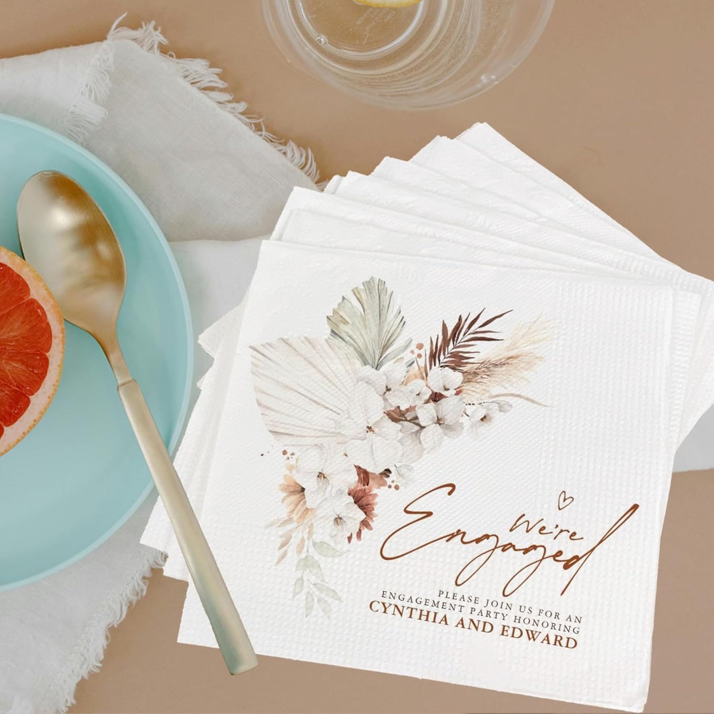 Luxury Custom 'We're Engaged' Wedding Napkins - 15pcs, Engagement Decorations for Party
