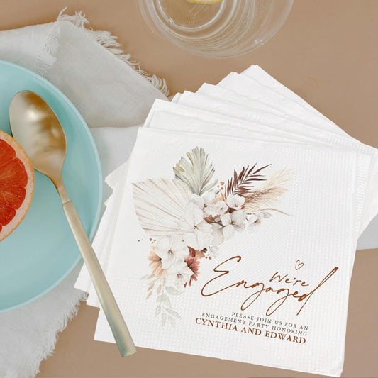 Luxury Custom 'We're Engaged' Wedding Napkins - 15pcs, Engagement Decorations for Party