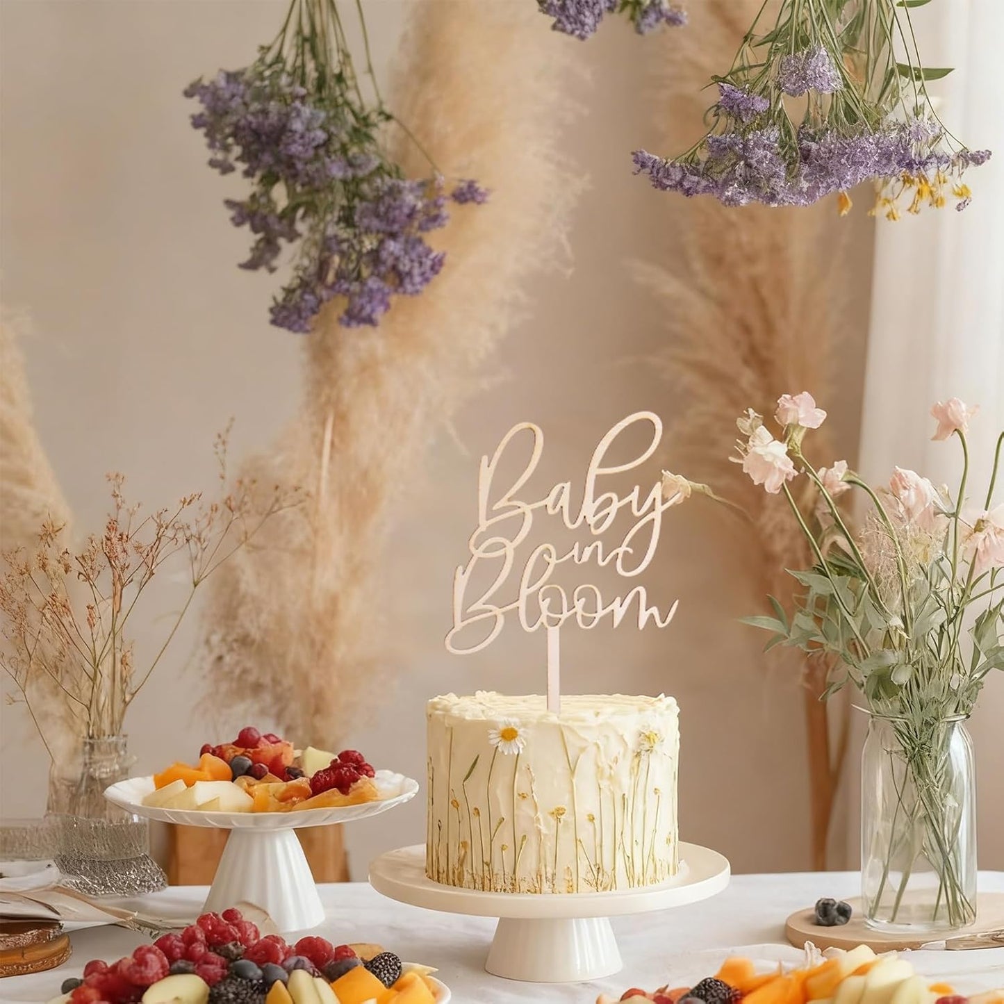 Baby in Bloom Wooden Cake Topper - Baby Shower Wood Cake Topper Decorations, Gender Reveal Party Cake Décor