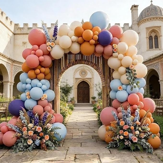 Boho Rainbow Balloons, Double Stuffed Retro Dusty Pink Orange Blue Balloon Arch Kit Perfect for Boho Neutral Birthday Baby Shower Bridal Wildflower Party Decor