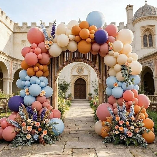 Boho Rainbow Balloons, Double Stuffed Retro Dusty Pink Orange Blue Balloon Arch Kit Perfect for Boho Neutral Birthday Baby Shower Bridal Wildflower Party Decor