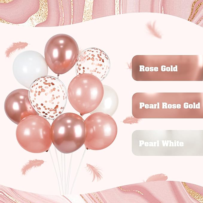 60pcs Rose Gold Balloons 12inch with Pearl White Rose Gold Confetti Balloons for Engagement Bridal Shower Wedding Birthday Party Decorations