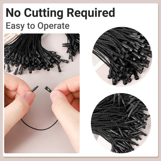 EUSOAR Tag String, 5.9" 100Pcs Nylon Hang Tag Fasteners with Security Loop Pin Tie Fast to Attach Clothing Shoes Snap Lock Price Hanging Tags Rope for Retail Store Boutique-Black